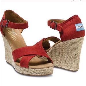 Toms Red Canvas Espadrilles/Wedges, sz 8.5